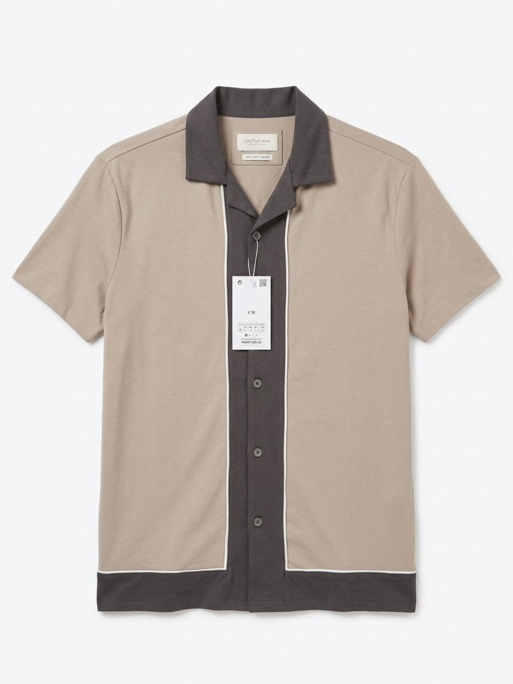 Cactus Short-Sleeve Button-Down Shirt - Taupe with Charcoal Trim